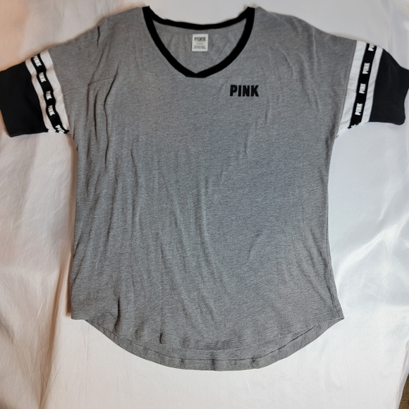 PINK Victoria's Secret Tops - PINK Victoria's Secret Gray and Black Tee